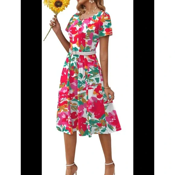 NWT Fantaslook Floral Short Sleeve Dress – Multicolor – Size Large - Picture 1 of 4